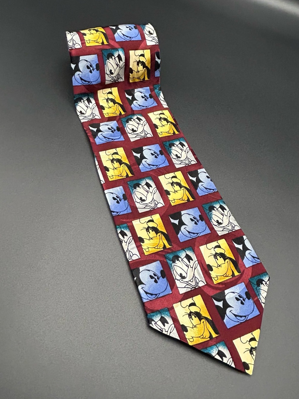Mickey & Co. Disney Mickey Mouse Atlas Design Silk Necktie Tie Burgundy